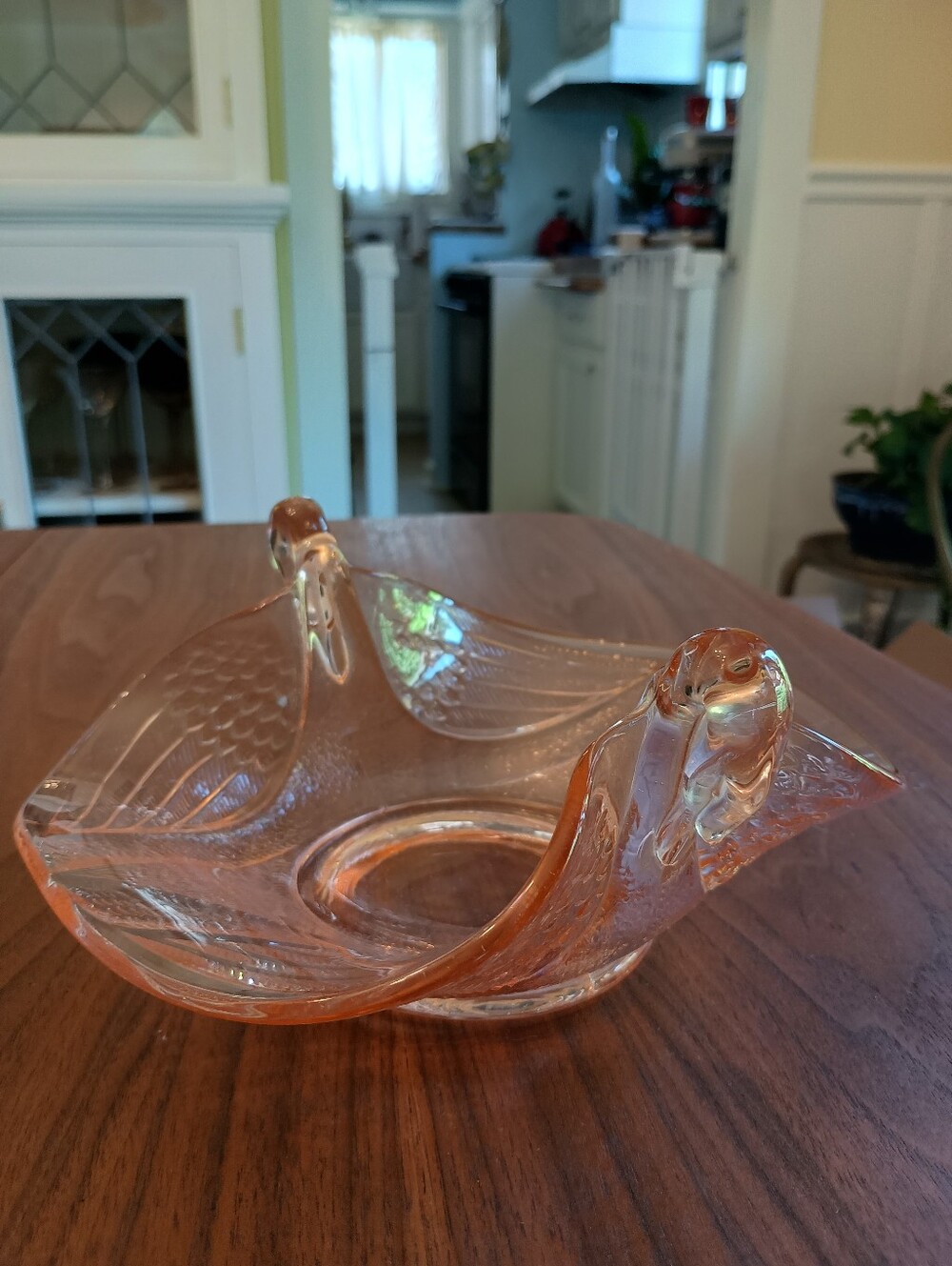 Vintage Fenton pink depression glass double swan head bowl